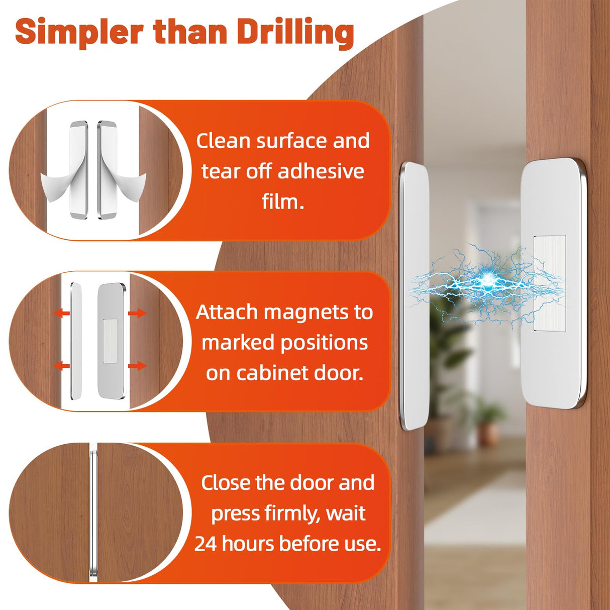 Jiayi No Drill Cabinet Door Magnet for Closure, 12 Pack Magnetic Drawer Closure with Ultra Thin Adhesive Catch, Door Magnetic Catches for Kitchen, Pantry, Keep Cabinets Closed Securely, Easy Install