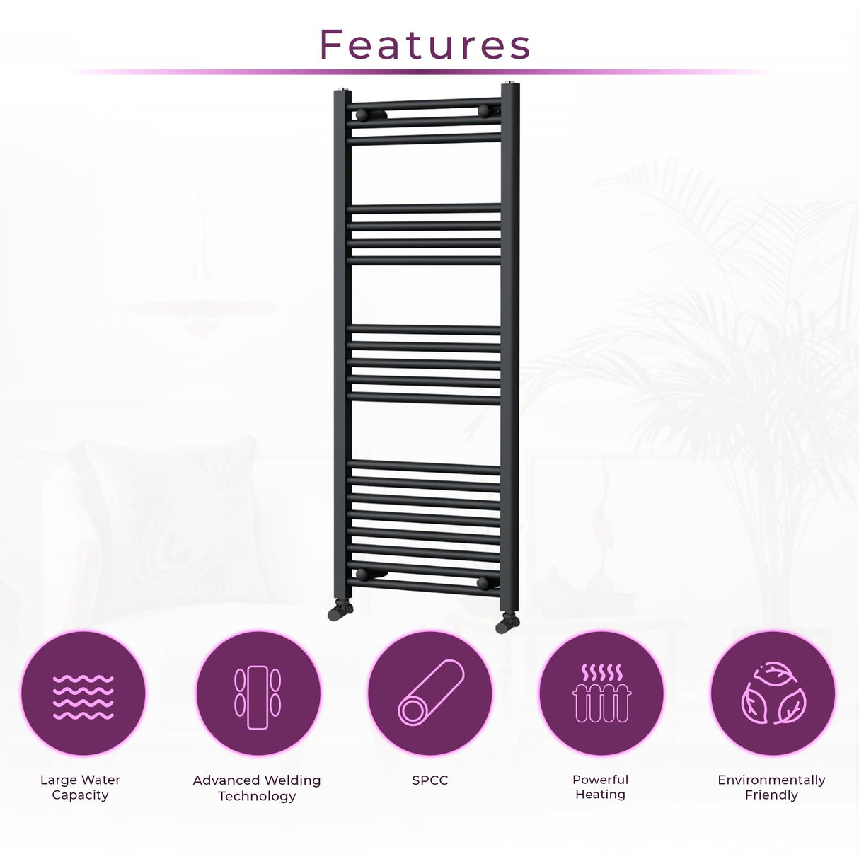 Nola Bathroom Towel Rail Heated Bathroom Radiator Wall Mounted Ladder Design Grey - 1200mm x 500mm