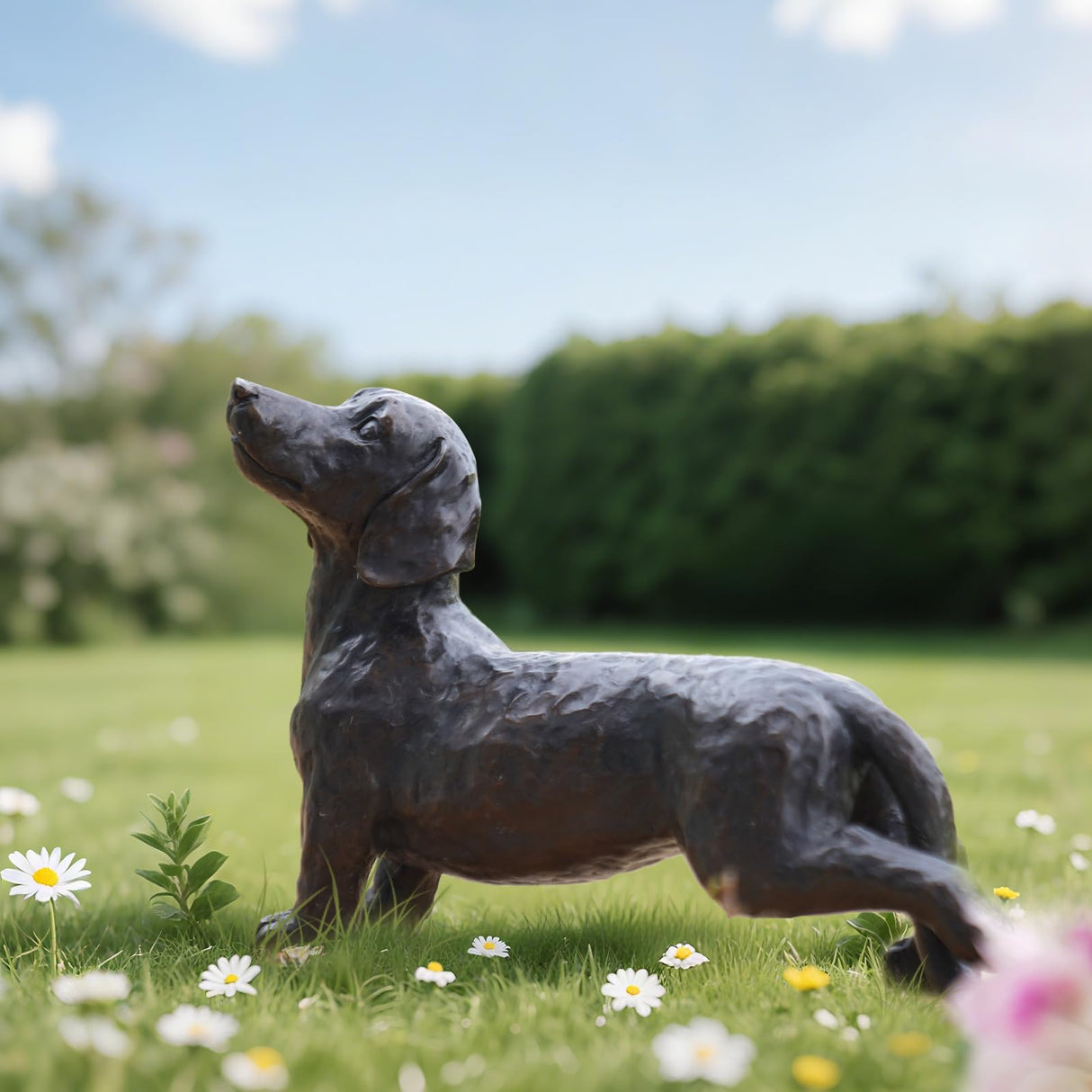 LC LCdecohome Dog Statues Outdoor Dachshund Décor - Wiener Dog Garden Statue Made of Resin Material Sausage Statue Dark Brown 12.75 * 4 * 8.5 inch for Patio Lawn Yard Porch Garden Gift Figurine