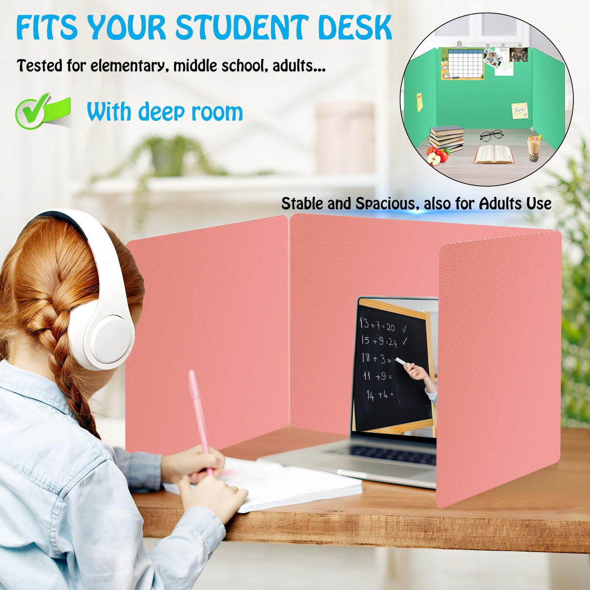 Colorful 24-Pack Desk Dividers for Students, Durable Plastic Study Carrel Divider, Easy to Clean Privacy Classroom Shield Folder Boards for Student Desk Pink Orange Blue Green