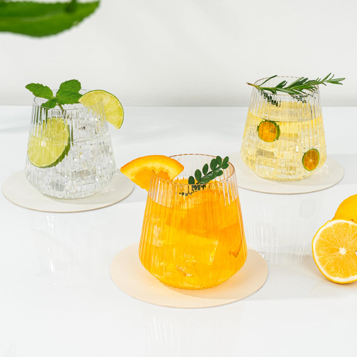 BESTSTAR 36 Pcs 12 oz Plastic Ribbed Wine Glasses, Reusable Champagne Glasses Elegant Whiskey Glasses Ideal for Weddings, Bars, Christmas, Halloween,Holidays,pool party,Daily Use