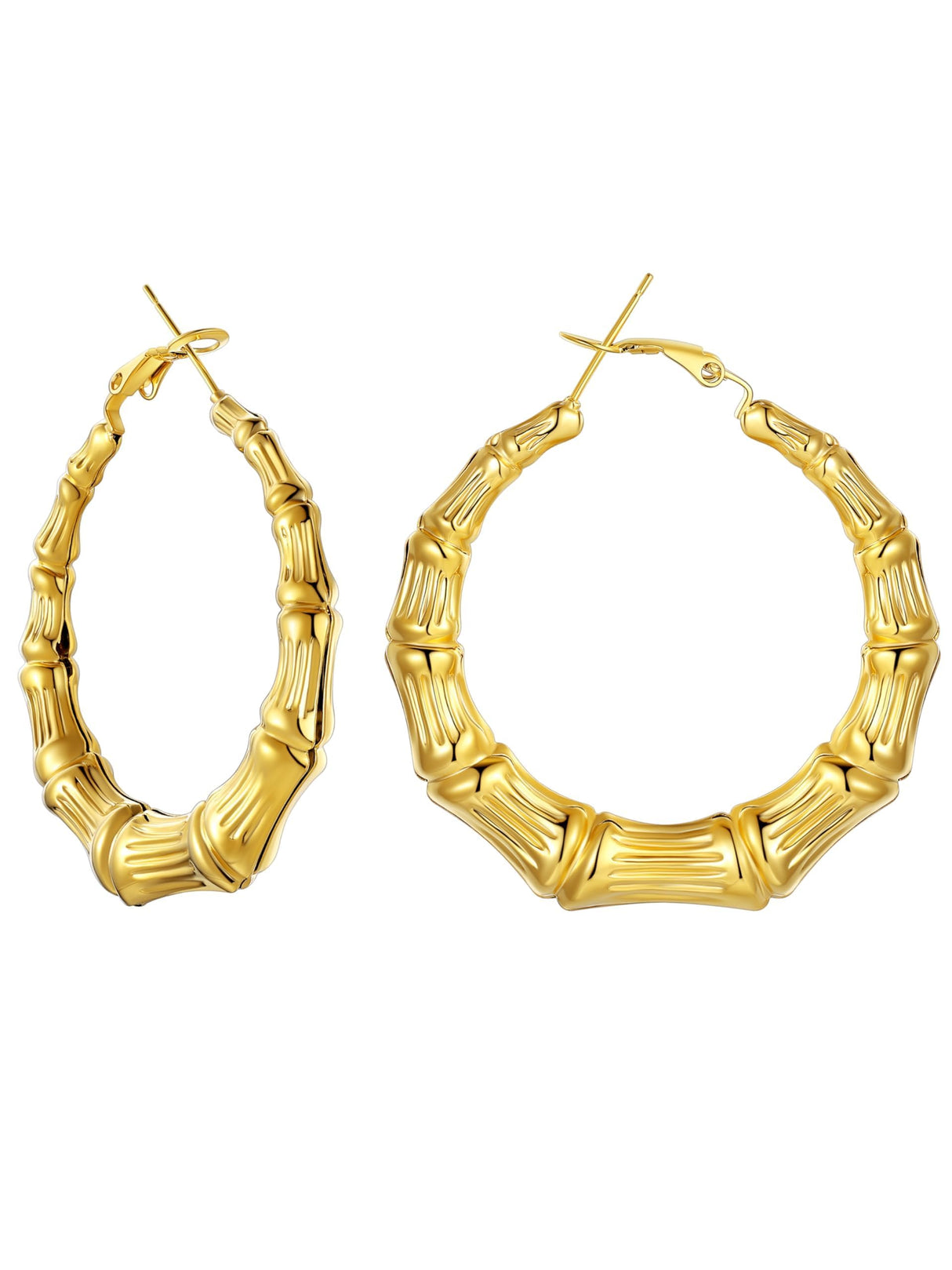 Party Jewelry 18K Gold Plated Lightweight Tube Bamboo Hoop Earrings for Women