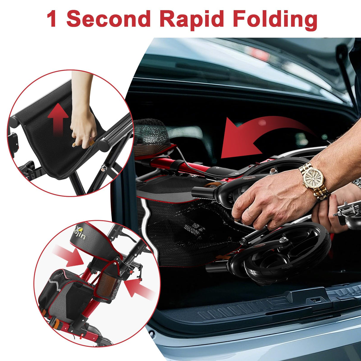 Walkers for Seniors, Rollator Walker with Seat, 350 lb Weight Capacity, 18" Big Seat, 8" All-Terrain Wheels, 6-Level Adjustable Height, Lightweight Aluminum Frame Rollator Walkers for Seniors (Red)