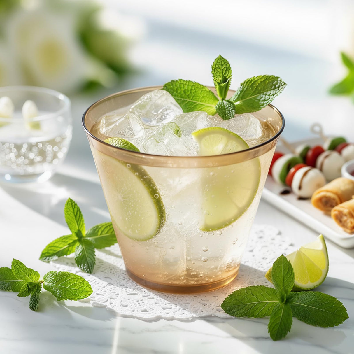 Glowserve 150 Pack Plastic Cups 9 oz Brown Clear Plastic Cups for Cocktail Fancy Disposable Cup for Party Stemless Wine Glasses for Wedding Thanksgiving Christmas Party Graduation