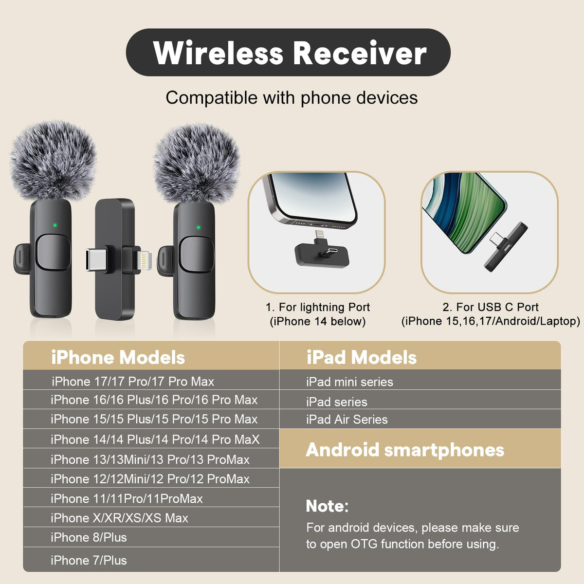 MAYBESTA Wireless Mini Microphone for iPhone, Android Phone - Lavalier Lapel Mic for Audio Video Recording - Clip on Content Creator Microphones for YouTube Tiktok Podcast Vlogging