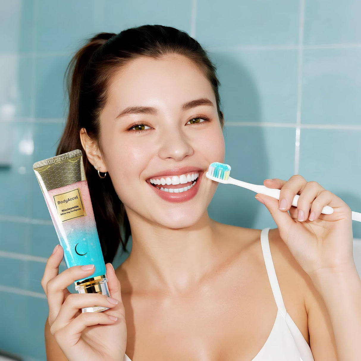 Niacinamide Whitening Toothpaste, BodyAccel Niacinamide Intensive Whitening Toothpaste with Natural Gentle Care Deep Stain Removal Clean Peach Flavor, Improves Gum Health, Fresh Breath (1)