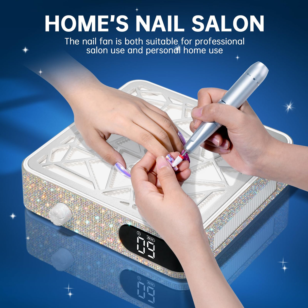 CHRISTINE SHELLY Nail Dust Collector, Powerful Vacuum Fan Vent Dust Collector Extractor Dust Suction Machine for Acrylic Nails Polishing, Nail Salon, White Diamond