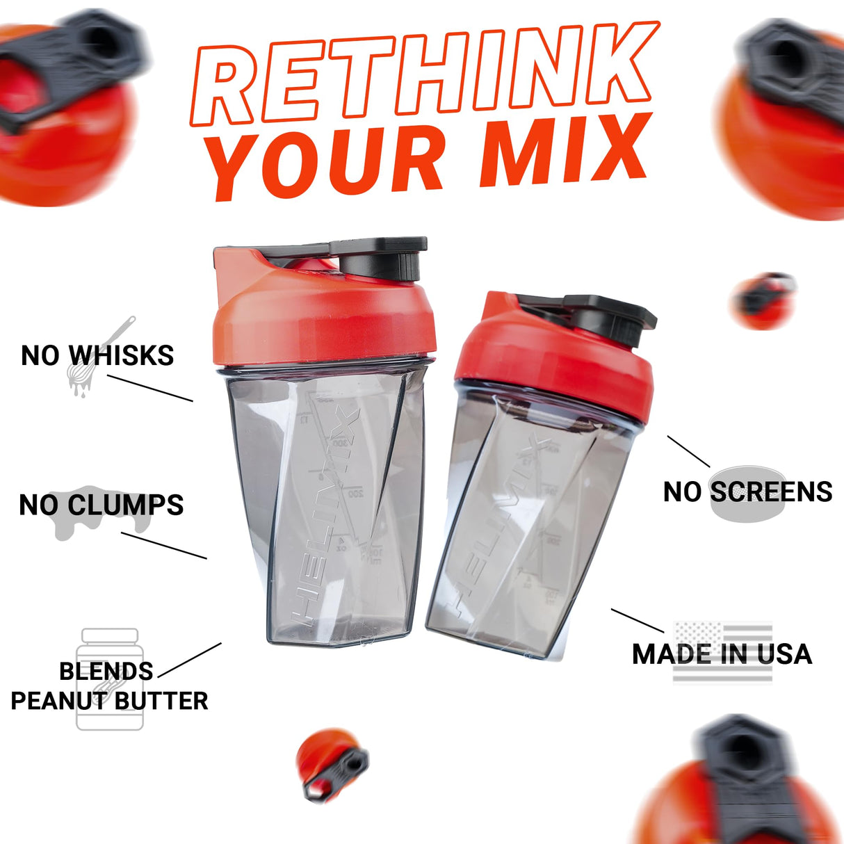 HELIMIX 1.5 Vortex Blender Shaker Bottle Holds Upto 20oz | No Blending Ball or Whisk | USA Made | Portable Pre Workout Whey Protein Drink Shaker Cup | Mixes Cocktails Smoothies Shakes | Top Rack Safe