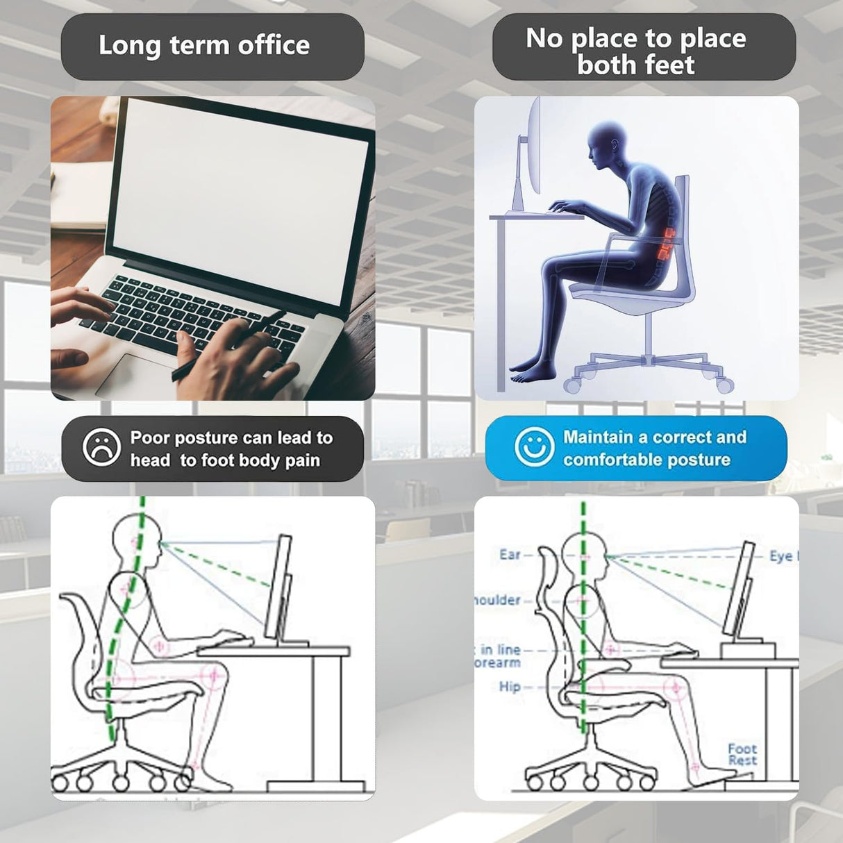 Jakarl Office Foot Rest Under Desk, Ergonomic Adjustable Foot Rest at Work with Massage Roller,Foot Stools for Under Office Desk (6 Heights Adjustable)