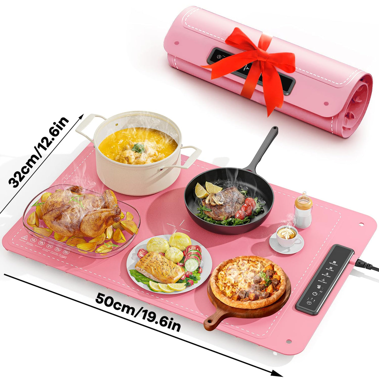 Food Warming Mat for Buffet,Electric Warming Tray with 4 Temperatures Setings and 1/3/5h Timer,Full Surface Heating Food Warmers for Parties Buffets Holidays Daily Use to Keep Food Warm(Pink)