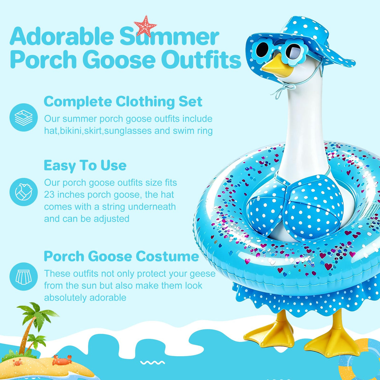 Xihaian Bikini Porch Goose Outfits for 23'' Porch Lawn Goose Costume Hawaiian Clothes for Summer Outdoor Garden Yard Decor