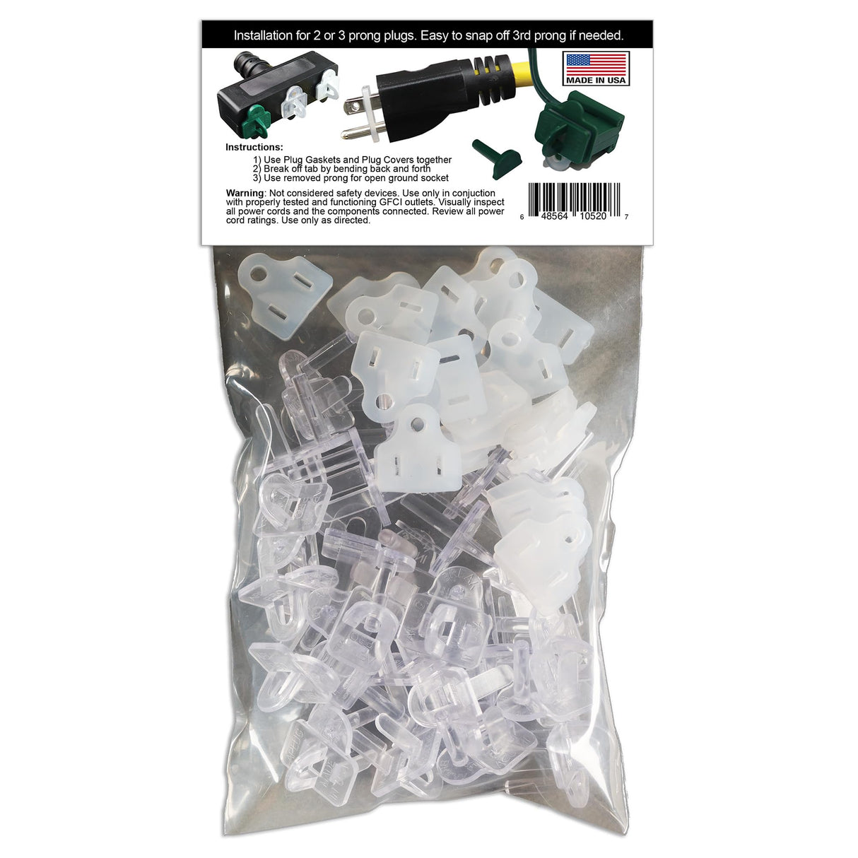 The Original Weatherproof Gaskets & Plug Covers - Made in USA, Outdoor Waterproof GFCI Protectors, Christmas Light Installation, Extension Cords, Stop GFCIs from Tripping (Clear, Qty 25) - by APlugPro