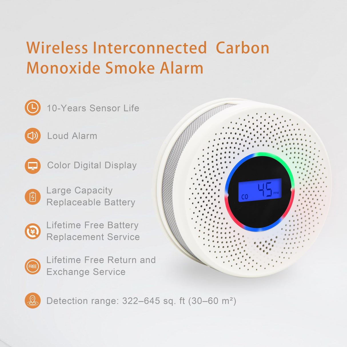 Kesymo 2Pack Upgraded Interlinked Smoke Carbon Monoxide Detector, Battery Powered&Wireless Interconnected Smoke and CO Alarm, Transmission Range of Over 820 ft (Includes Battery)