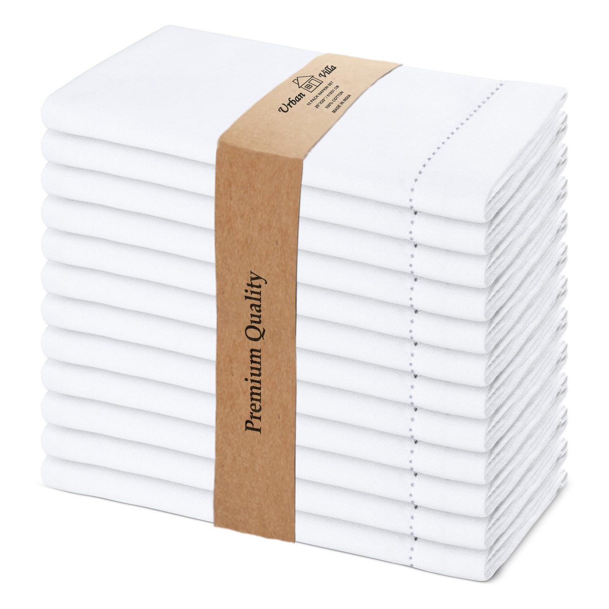 Urban Villa White Cloth Napkins Set of 12 100% Cotton Hemstitch Dinner Napkins Cloths Washable 20”x20” Absorbent Soft Durable Reusable-Ideal for Everyday Use Parties Wedding Thanks Giving Christmas