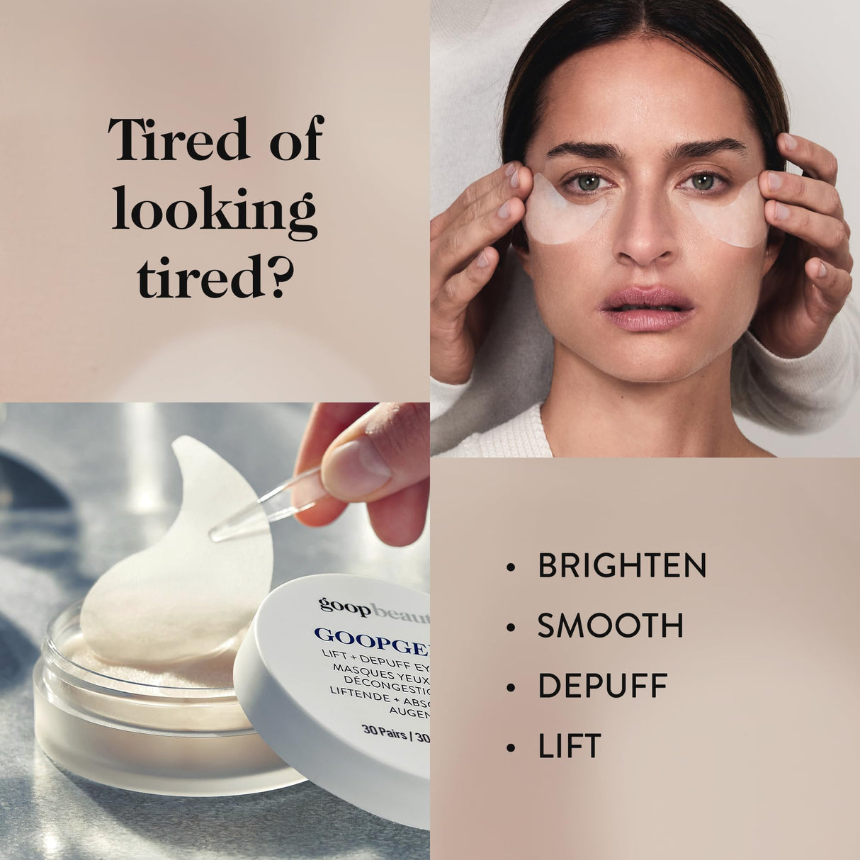 goop Beauty Eye Masks for Puffy Eyes | Under Eye Patches for Dark Circles | VEOCEL Lyocell Masks in Niacinamid Serum | Improves Crows Feet, Fine Lines, & Wrinkles | Paraben & Silicone Free | 30-Pack