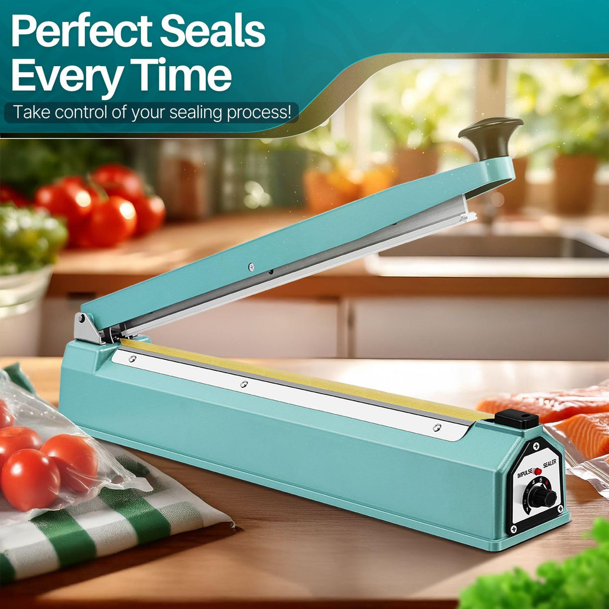 Flexzion Impulse Sealer 20 Inch (500mm) 750W Heat Sealer Machine with Adjustable Heating Mode, No Warm Up Needed, Portable Bag and Seal Impulse with Replacement Element Grip and Teflon Tape