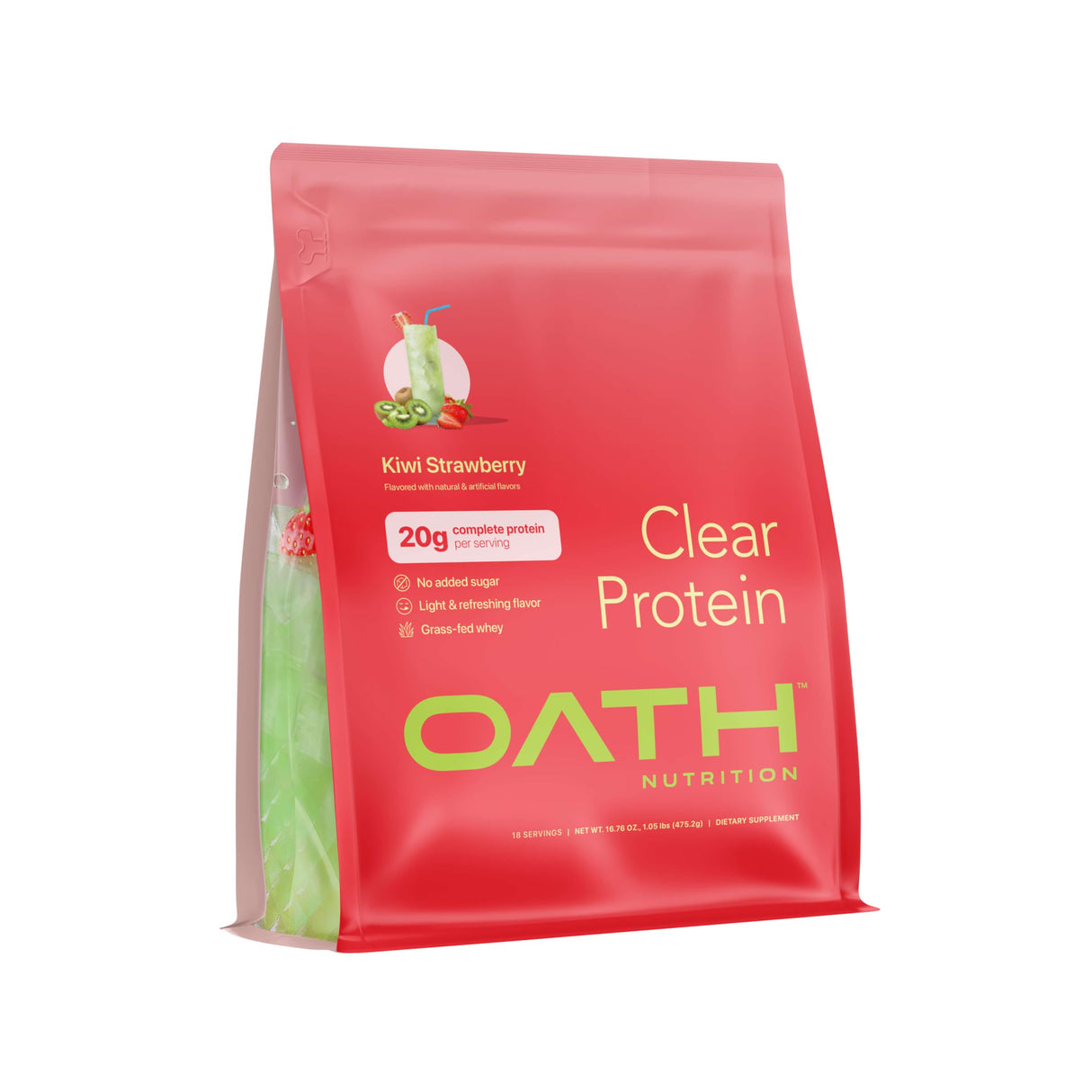 Oath Nutrition Clear Whey Isolate Protein Powder, Kiwi Strawberry, 20g Complete Protein per Serving, No Added Sugar, Grass-Fed, 18 Servings