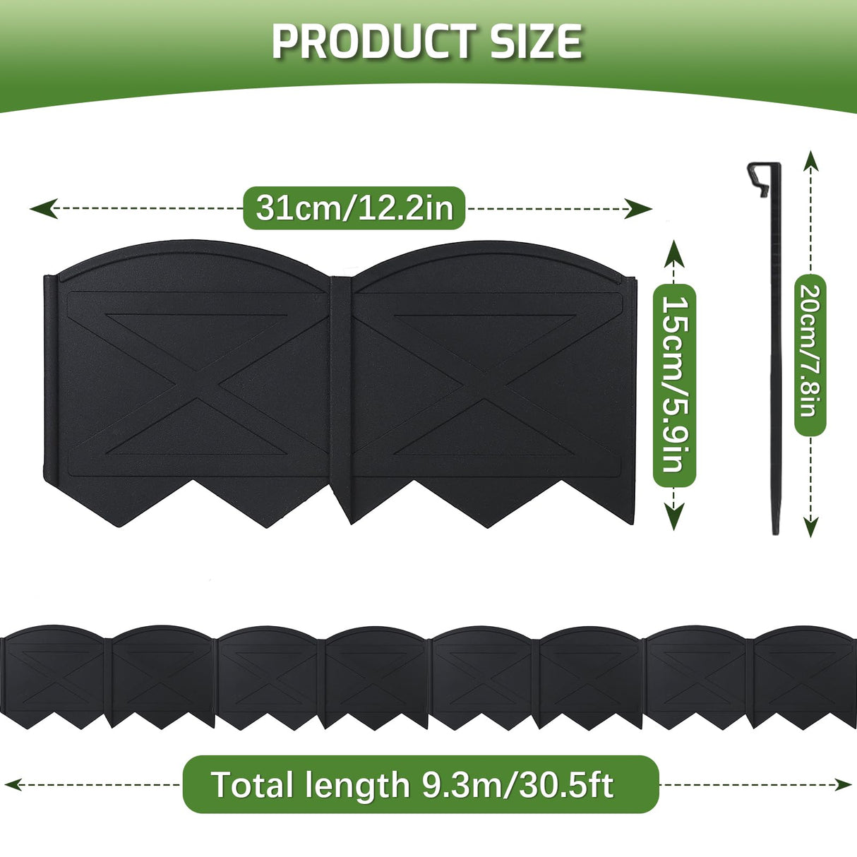 Vashly No-Dig 30Ft Landscape Edging,6 Inch Tall Garden Edging Garden Edging Border, 30Pcs Flower Bed Edging Border with 30Pcs Stakes