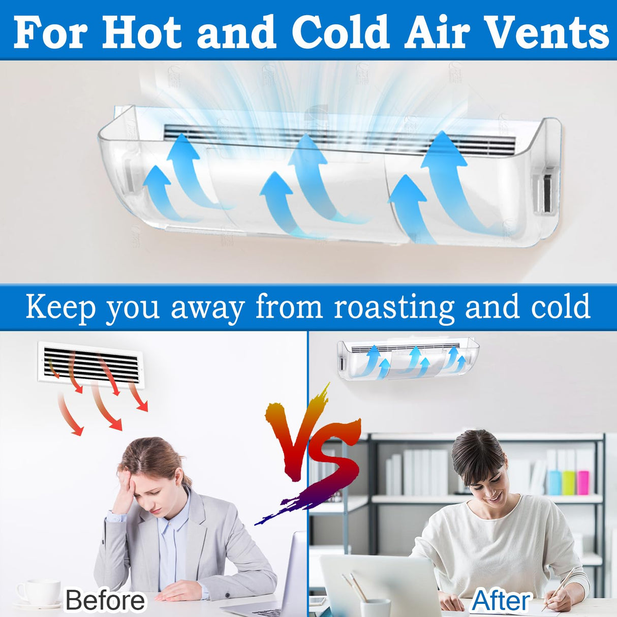 Binazon Heating & Air Vent Deflector for Vents, Sidewall, Ceiling, Floor Registers - Adjust Between 9"-14", Magnetic Vent Covers for Air Conditioning, Heat, AC, Floor, Under Furniture (3 Pack Clear)
