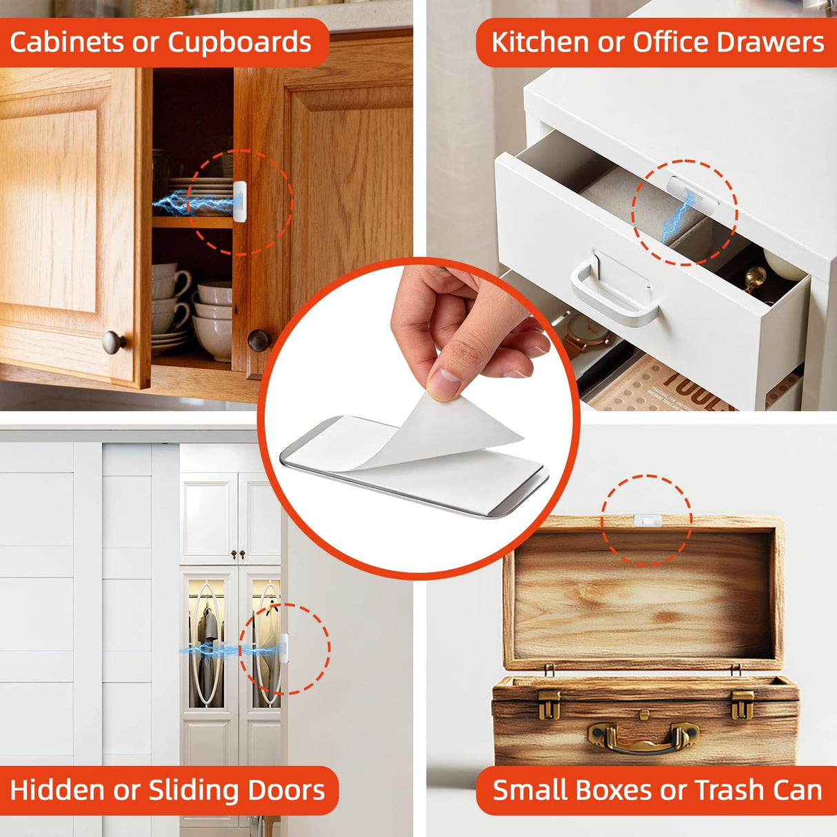 Jiayi No Drill Cabinet Door Magnet for Closure, 12 Pack Magnetic Drawer Closure with Ultra Thin Adhesive Catch, Door Magnetic Catches for Kitchen, Pantry, Keep Cabinets Closed Securely, Easy Install