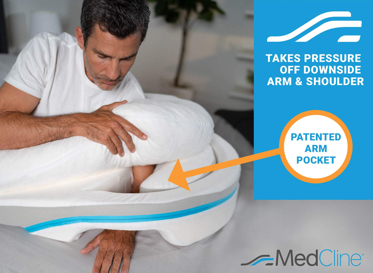 MedCline Shoulder Relief System with Extra Cases, Bed Wedge Pillow for Shoulder Pain Relief and Therapeutic Body Pillow, Inclined Sleep Position with Arm Pocket, Large for 5'10" and Above