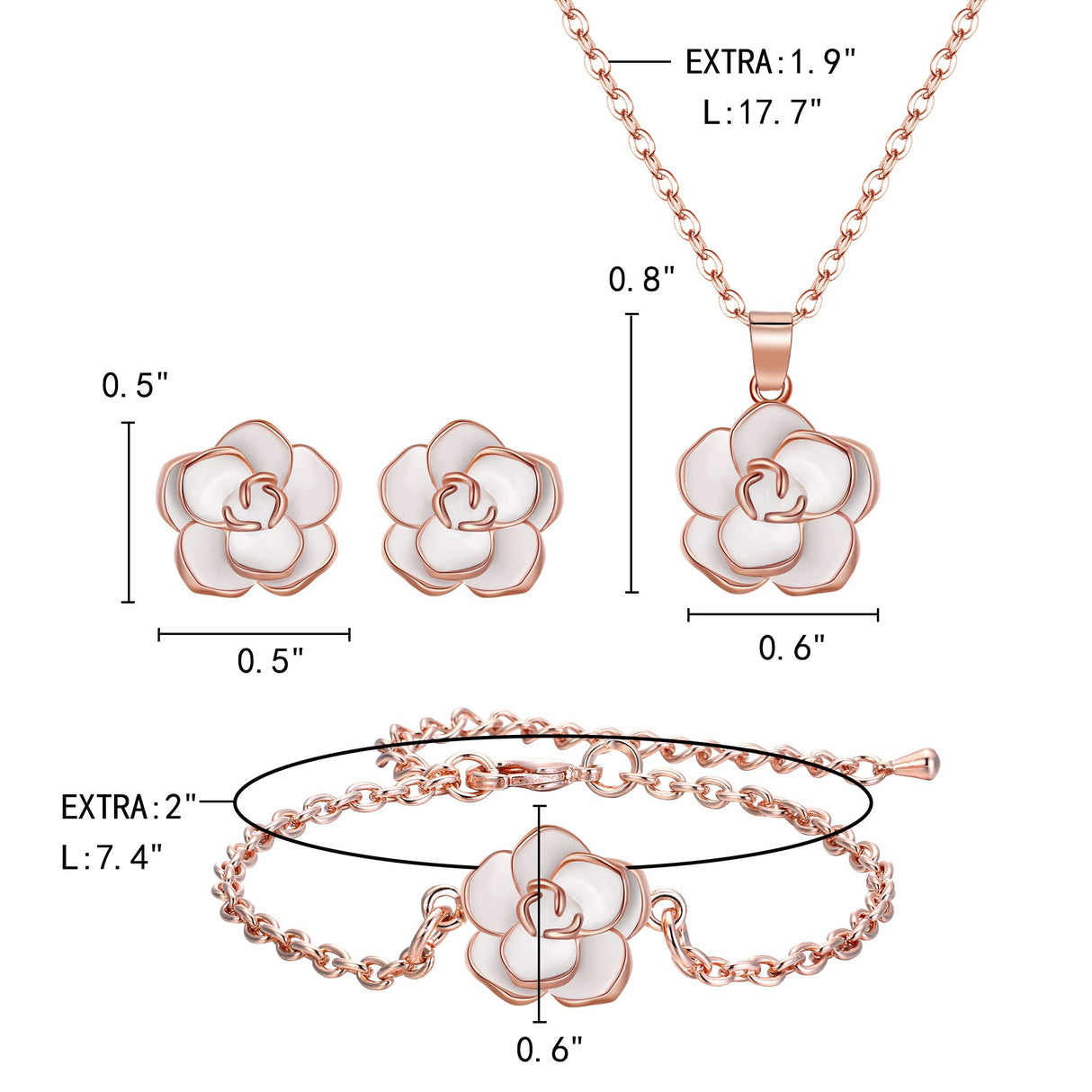 EleQueen 3Pcs Rose Flower White Rose Gold Plated Child Jewelry Set