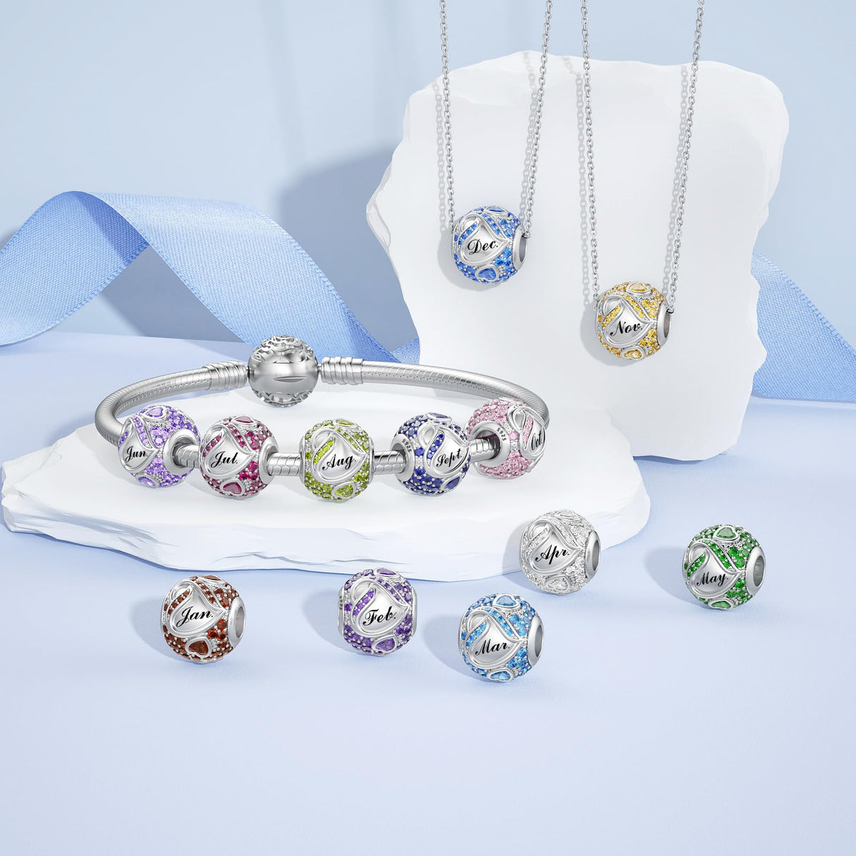 JIAYIQI June Alexandrite Birthstone Heart Charm for Pandora Charms Bracelet