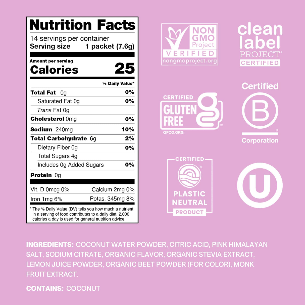 Cure Hydration | Plant-Based Electrolyte Drink Mix | No Added Sugar | FSA & HSA | Dehydration Relief Powder Made with Coconut Water | Non-GMO | Vegan | Pouch of 14 Packets - Watermelon