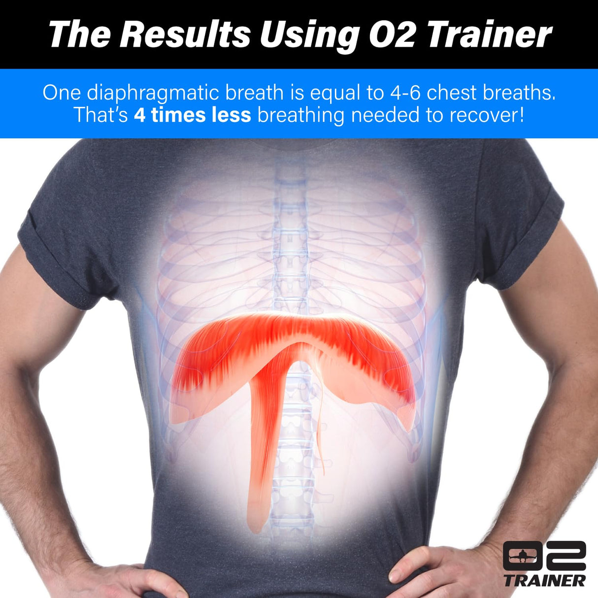 Bas Rutten O2Trainer: Breathing Muscle Training Device – Lung Power & Endurance Tool for Athletes, Singers & High-Altitude Performance – Diaphragmatic Respiratory Trainer – 16 Resistance Caps – Blue