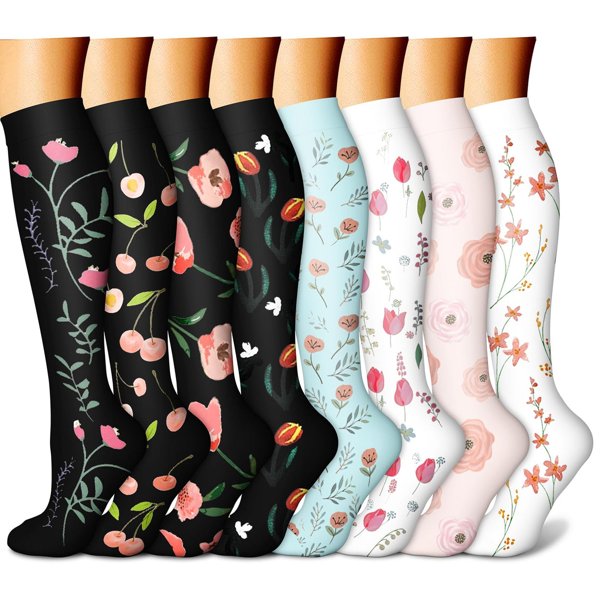 CHARMKING Compression Socks for Women & Men (8 Pairs) 15-20 mmHg Graduated Copper Support Socks are Best for Pregnant, Nurses - Boost Performance, Circulation, Knee High & Wide Calf (L/XL, Multi 58)