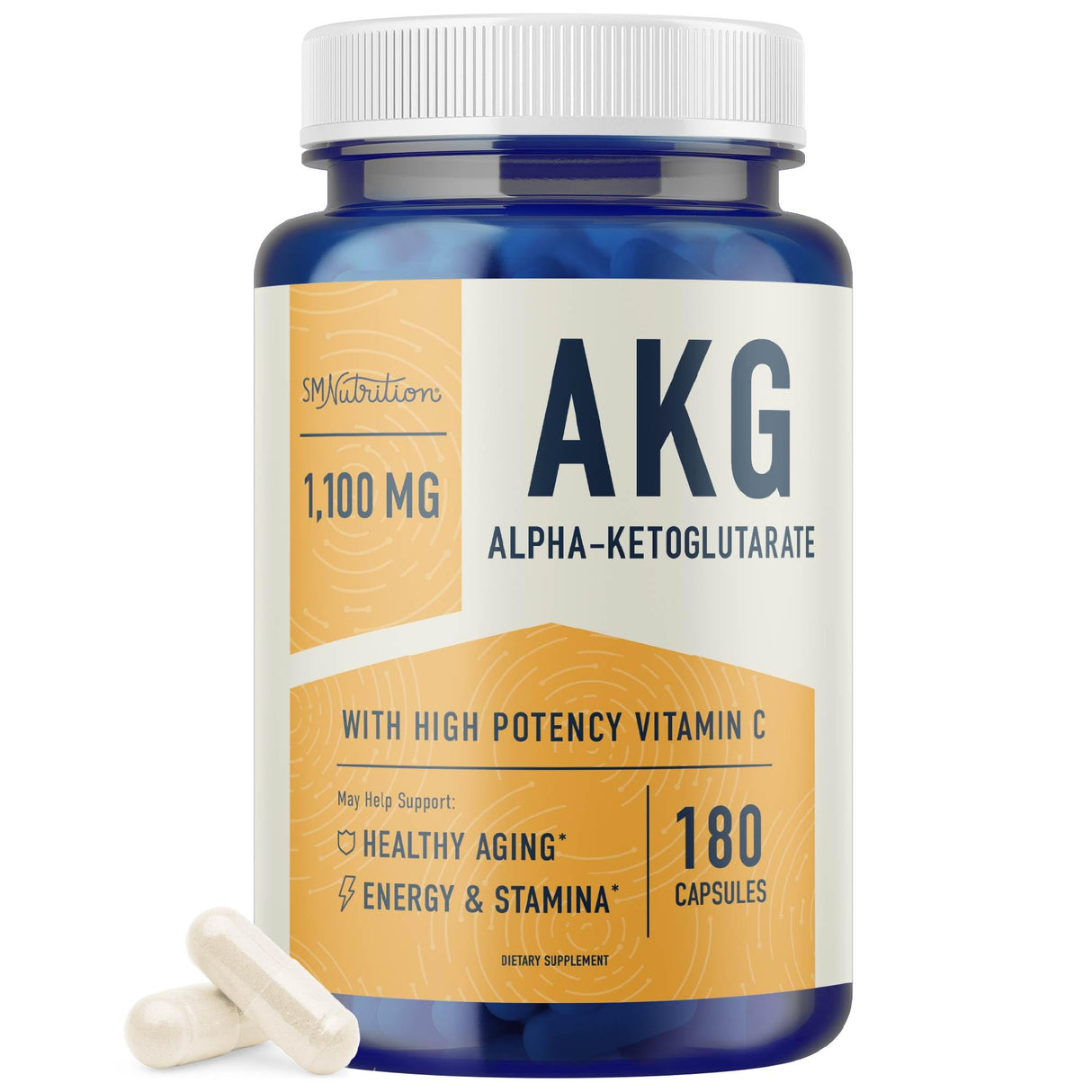 AKG Supplement | 1,100MG Per Serving | 180 Capsules | Alpha Ketoglutarate With Calcium + Vitamin C | For Healthy Aging, Longevity, Energy, and Focus | Vegan, Gluten-Free, Non-GMO, Third-Party Tested