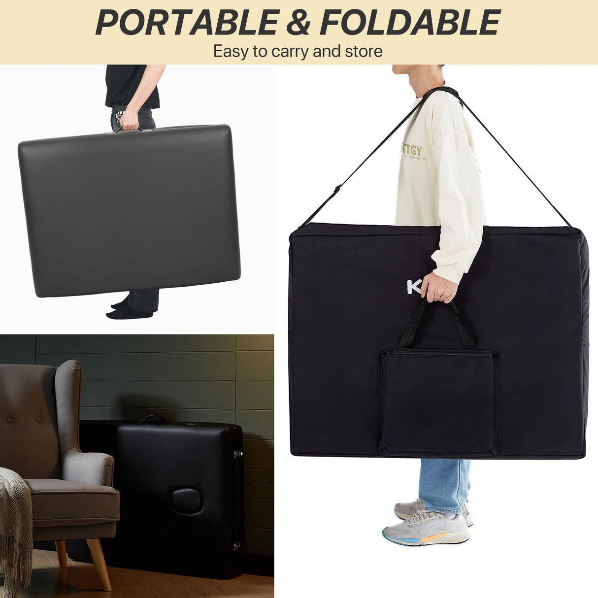 KCC Memory Foam Massage Table Premium Portable Foldable Massage Bed Height Adjustable, 84 Inches Long 28 Inchs Wide Home Salon Spa Bed Tattoo Table with Accessories &Carrying Case, Easy Set Up