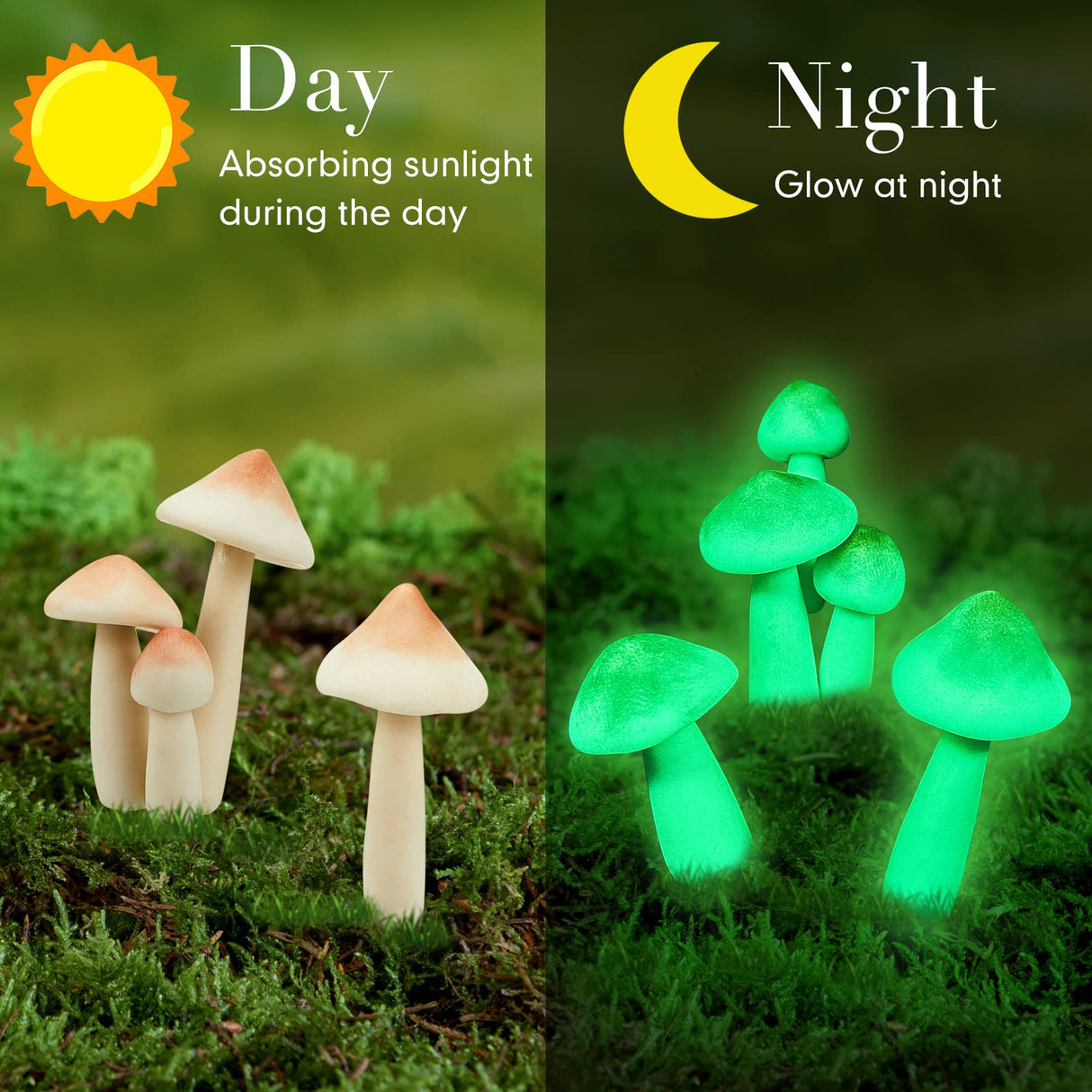 Taiyin 10 Pcs Luminous Mushroom Miniature Garden Mushrooms Outdoor Decor Waterproof Glow in The Dark Yard Decor for Fairy Outdoor Garden Micro Landscape Terrarium Christmas Tree