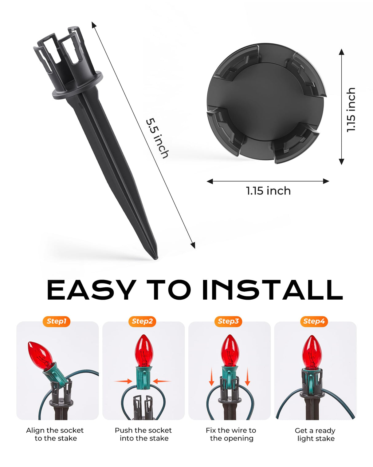 100-Pack Christmas Light Yard Stakes, 5.5 Inch Lighting Stakes for C7 C9 Christmas Lights Outdoor, Universal Yard Stakes for Outdoor Holiday Lights Use on Garden Lawn Patio Pathway Walkway – Black