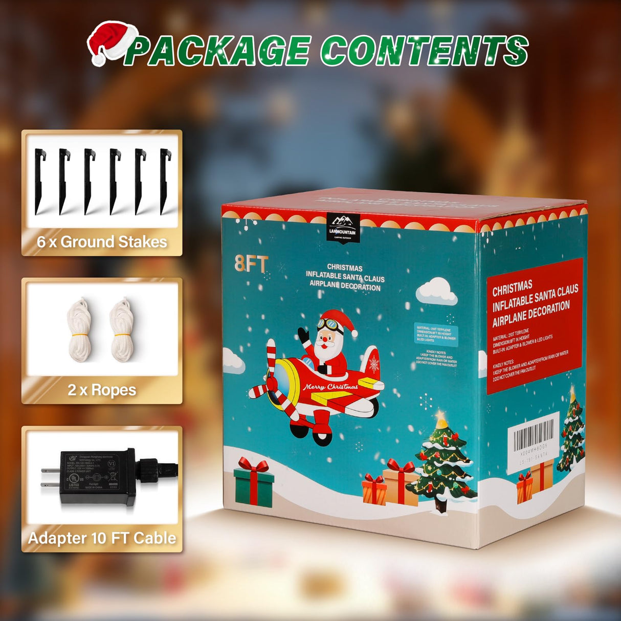 8 FT Christmas Inflatable Decorations,Santa Claus on Flying Animated Airplane with Poweful Blower,Outdoor Xmas Blow Up Decorations,Built-in Bright LED Lights for Indoor Outdoor,Lawn,New Year Gifts