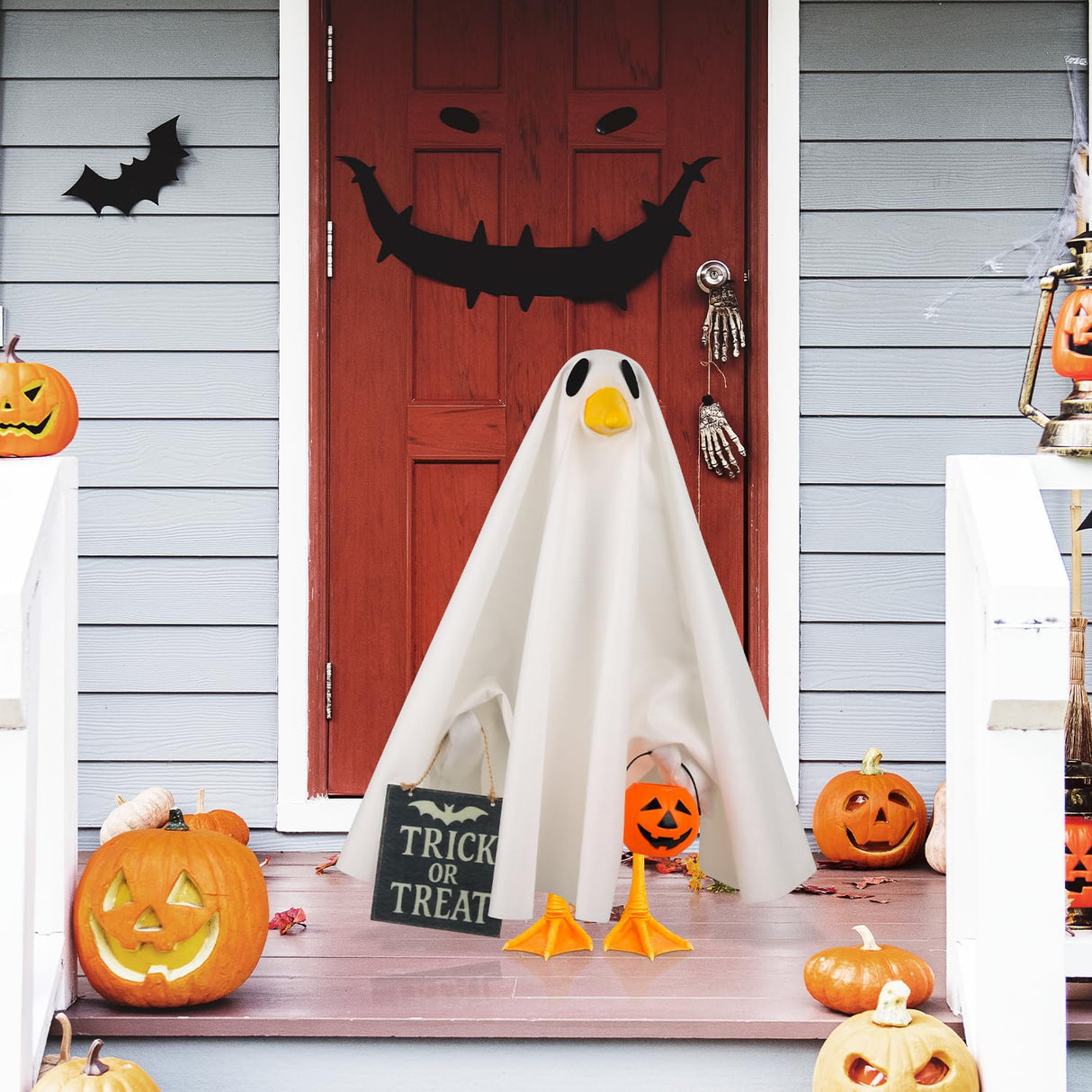 Aymolas Halloween Goose Outfit Ghost Porch Outfits Yard Statue Clothes Silly Lawn Goose Costume for 23'' Plastic/Cement Statues Patio Lawn Decor