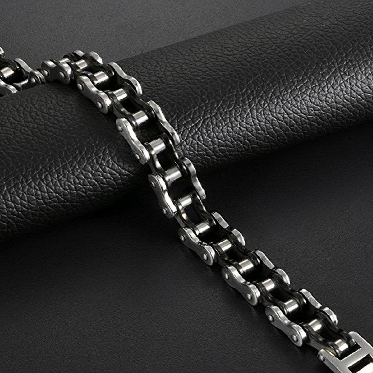Feraco Mens Bikers Bracelet Stainless Steel Motorcycle Bike Chain Bracelets 8.4 Inch, Black&Silver
