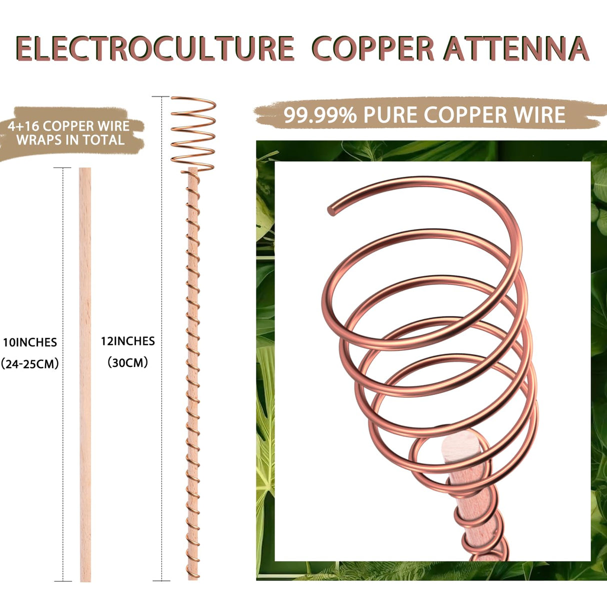 18Pack Electroculture Plant Stakes, 12" Electroculture Copper Gardening Antenna, Copper Coil Plant Stakes for Garden,Garden Stakes for Plants Fruits Vegetables Growth,Eco-Friendly,High-Yield