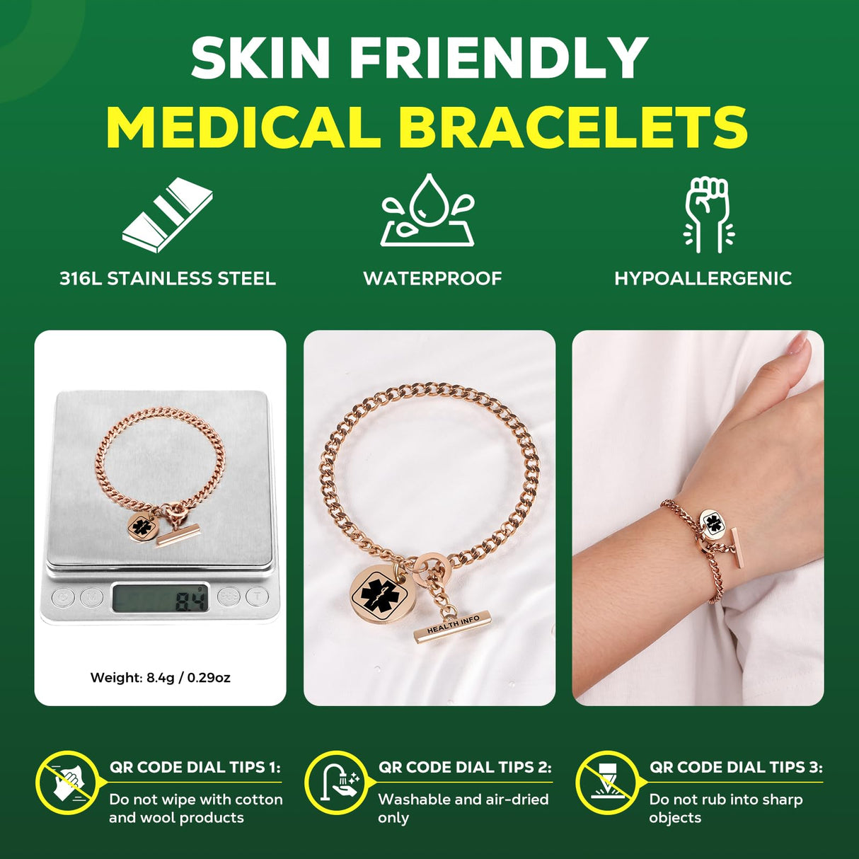 Upgraded QR Code Medical ID Bracelets for Women Medical Alert Bracelet