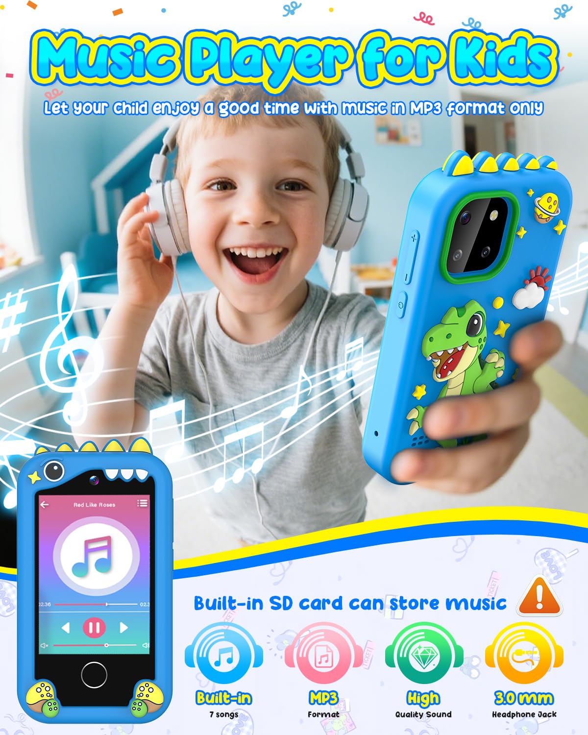 BESTOONE Kids Smartphone Toy for 3-8 Year Old Girls & Boys - No Internet/Calls, HD Camera, MP3 Player, Learning Games | Christmas Birthday Gift for Toddlers (Blue)