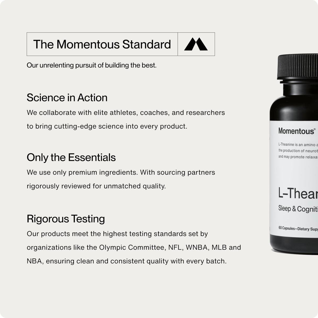 Momentous L-Theanine Supplement - 200 mg Capsules to Promote Relaxation & Focus - NSF Certified for Sport® - GMO- & Gluten-Free - 60 Servings