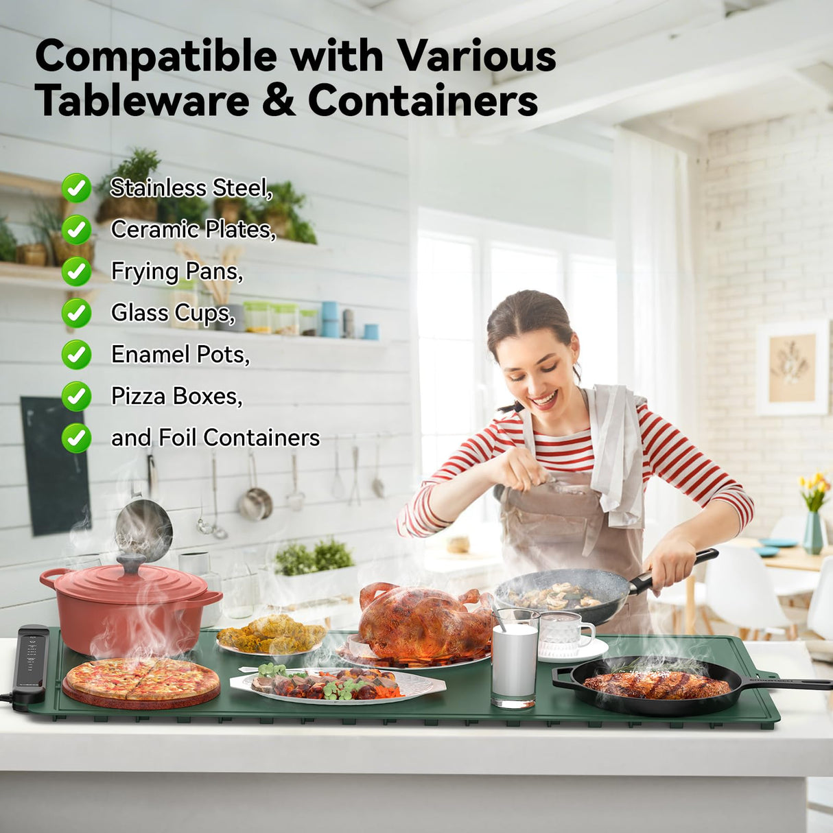 Warming Mat for Food Extra Large: 36"X16" Adjustable Silicone Food Warming Mat Heating Pad Food Warming Pad for Kitchen Counter Warming Trays for Buffets Party Hot Plates for Countertop Gifts Green