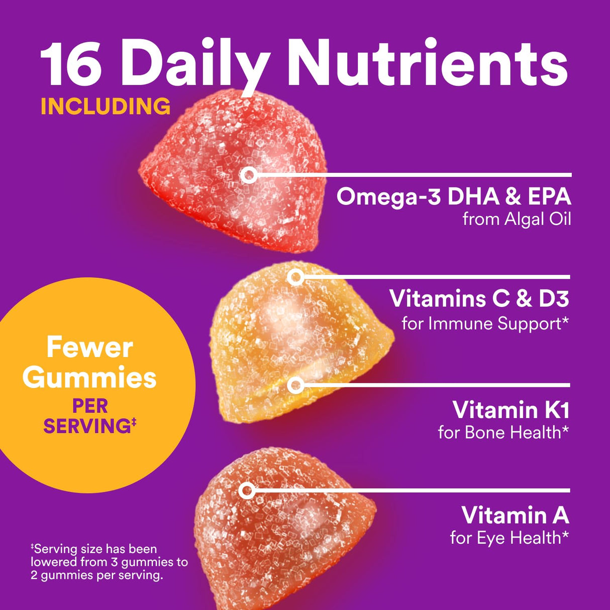 SmartyPants Toddler Multivitamin Gummies - Improved Formula: Omega 3 (DHA/EPA), Vitamins D3, C, Vitamin B12, B6, A, K & Zinc, Biotin, Gluten Free, Three Fruit Flavors, 60 Count (30 Day Supply)