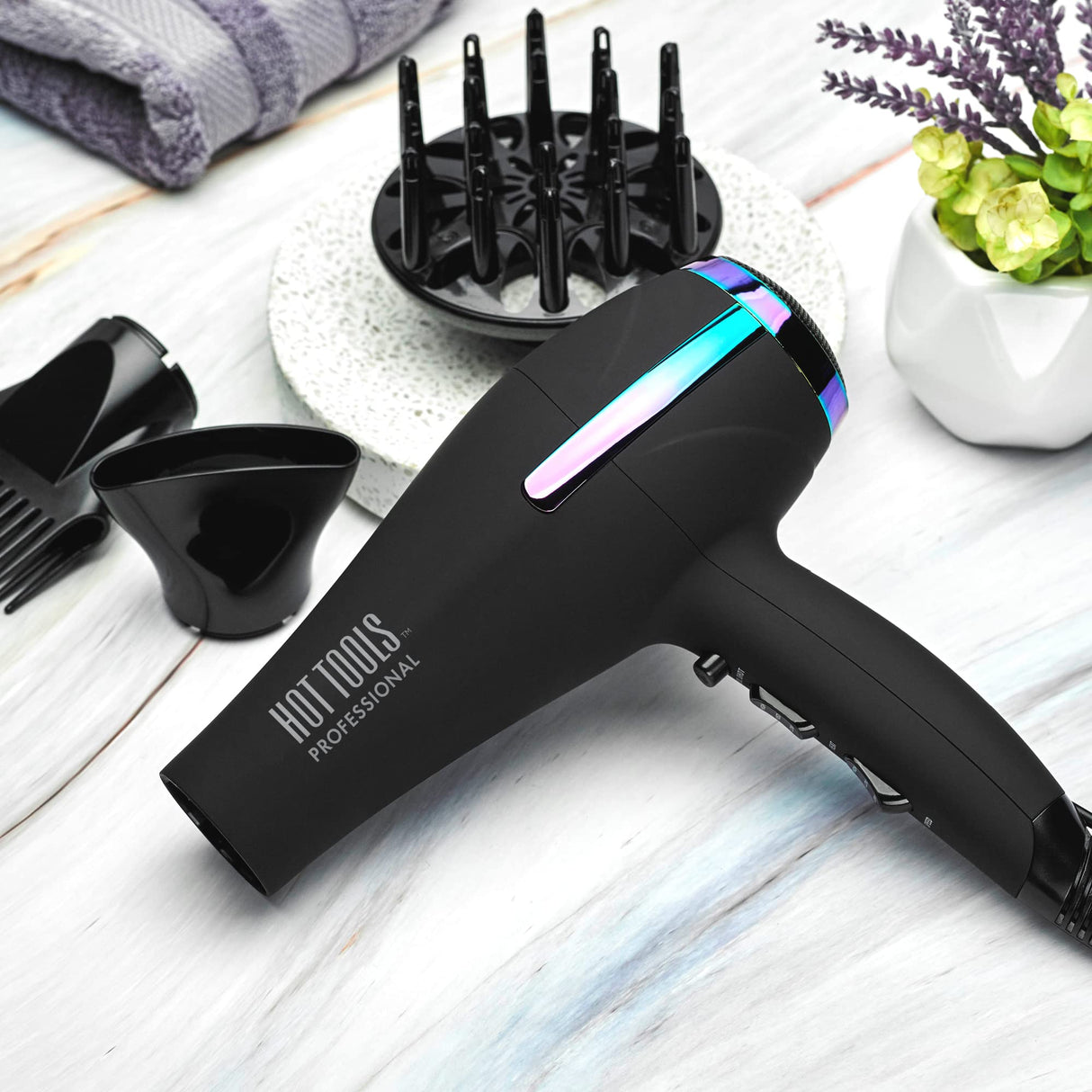 HOT TOOLS Professional Rainbow Turbo Ceramic Hair Dryer | Less Frizz, for Shiny, Healthy-Looking Hair | Powerful and Quiet Blowouts for Fast & Easy Styling (1875 Watts)
