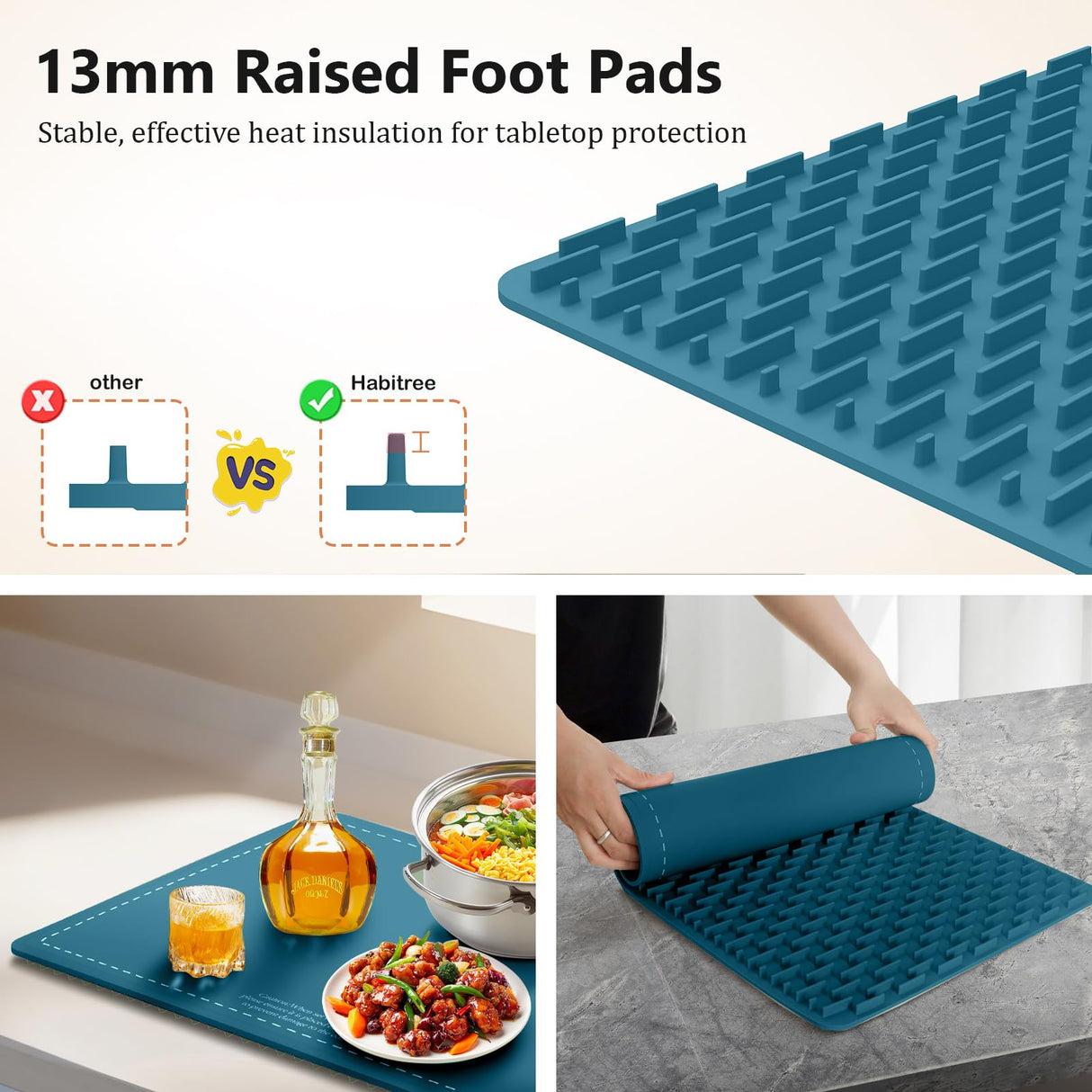 3-Pack Silicone Food Warming Mat & Food Warmers for Parties Buffet - Rapid Heating 6-Level Temp Control, Rollable Portable Easy Clean - Value Set for Gatherings & Home Daily UseοΌBlueοΌ