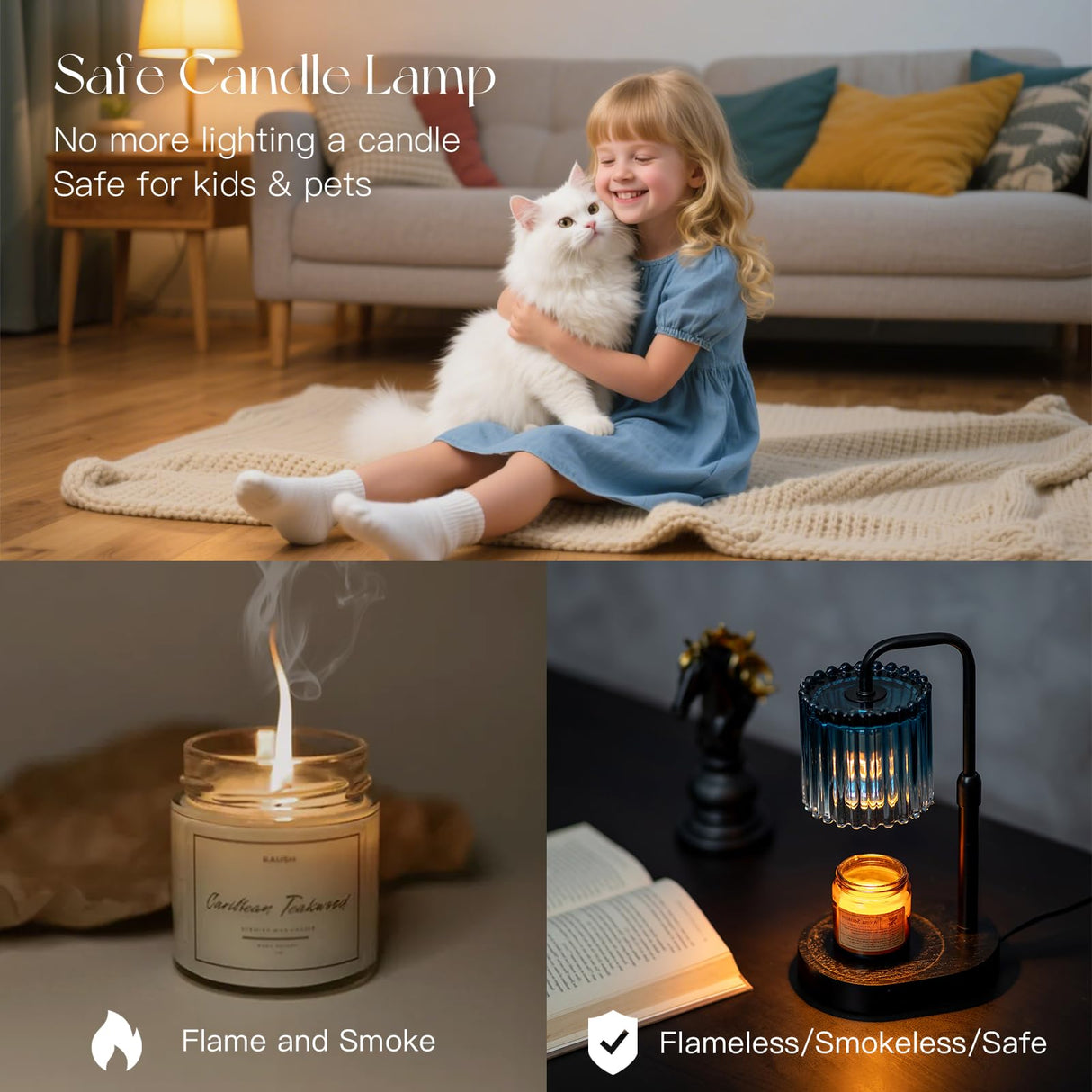 Candeldo Candle Warmer Lamp with Timer: Navy Blue Candle Warming Lamp with 2 Bulbs Height Adjustable Wax Melt Dimmable Bedroom Decor Christmas Gift for Women