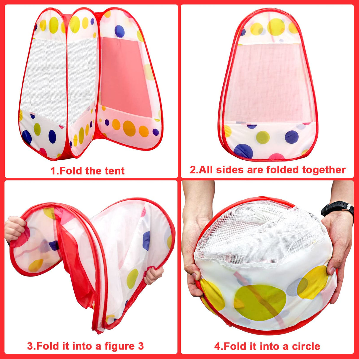 PopUp Princess Tent, Toddler Girl Toys Baby Ball Pit with LED Star Lights, Foldable Kid Play Tent with Carrying Bag, Indoor Outdoor 1 2 3 Year Old Girls Toy Gift for Birthday/ Christmas, Red