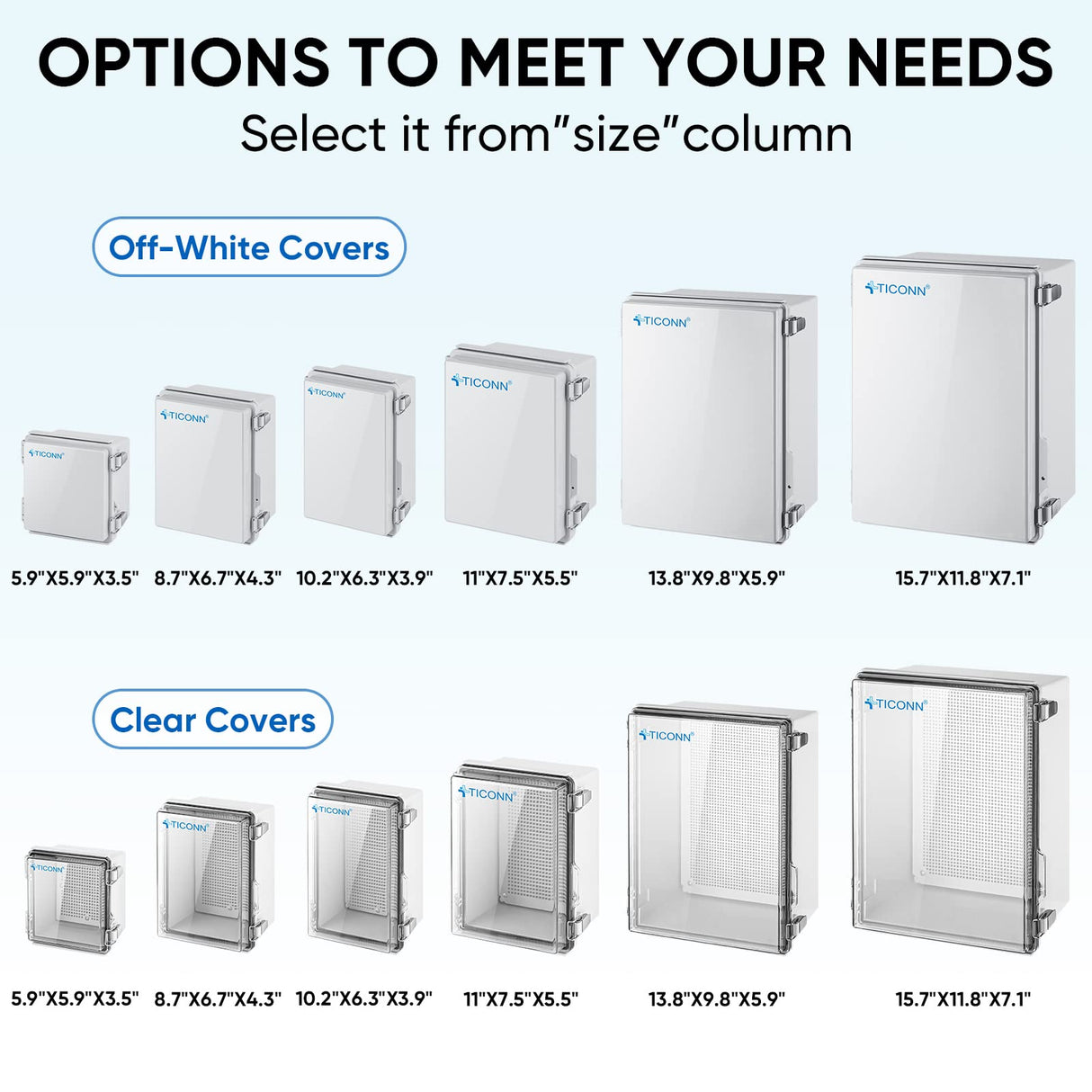 TICONN Outdoor Electrical Box Waterproof, Junction Box IP67 ABS Plastic Enclosure with Hinged Cover with Mounting Plate, Wall Brackets, Cable Glands (Off-White, 13.8"x9.8"x5.9")