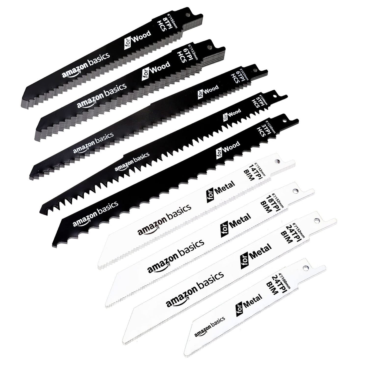 Amazon Basics Chromium Vanadium Steel Reciprocating Saw Blade Set with Organizer Pouch, Compatible For Plastic, 32-Pieces, Black & White