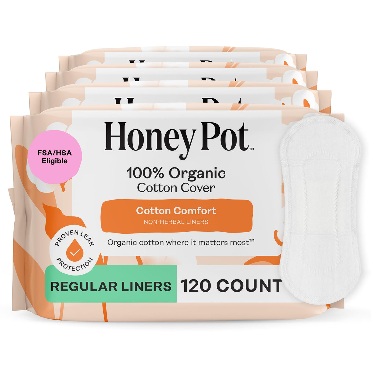 The Honey Pot Company - 120ct - Non-Herbal Everyday Panty Liners for Women - Organic Cotton Cover & Ultra-Absorbent Pulp Core - Sanitary Pads - Feminine Care - FSA & HSA Eligible